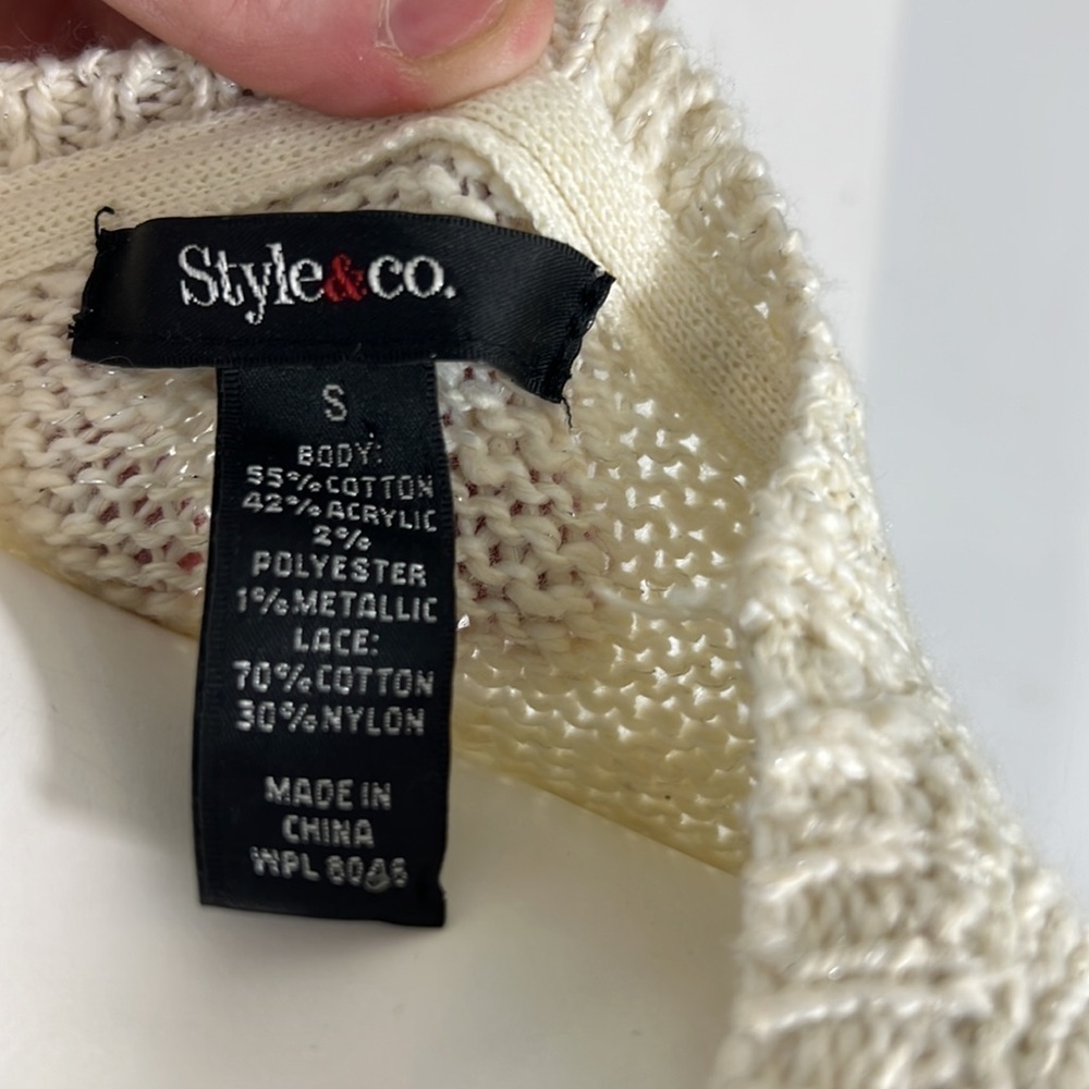 Style & Co Sweater Small Sparkly Lace Knit Bell Sleeve - Picture 5 of 5
